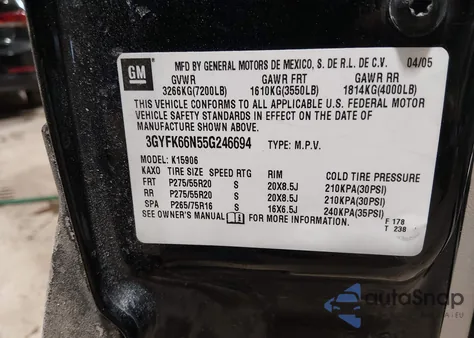 2005 Cadillac Escalade Esv Platinum Edition from USA, damaged, VIN 3GYFK66N55G246694